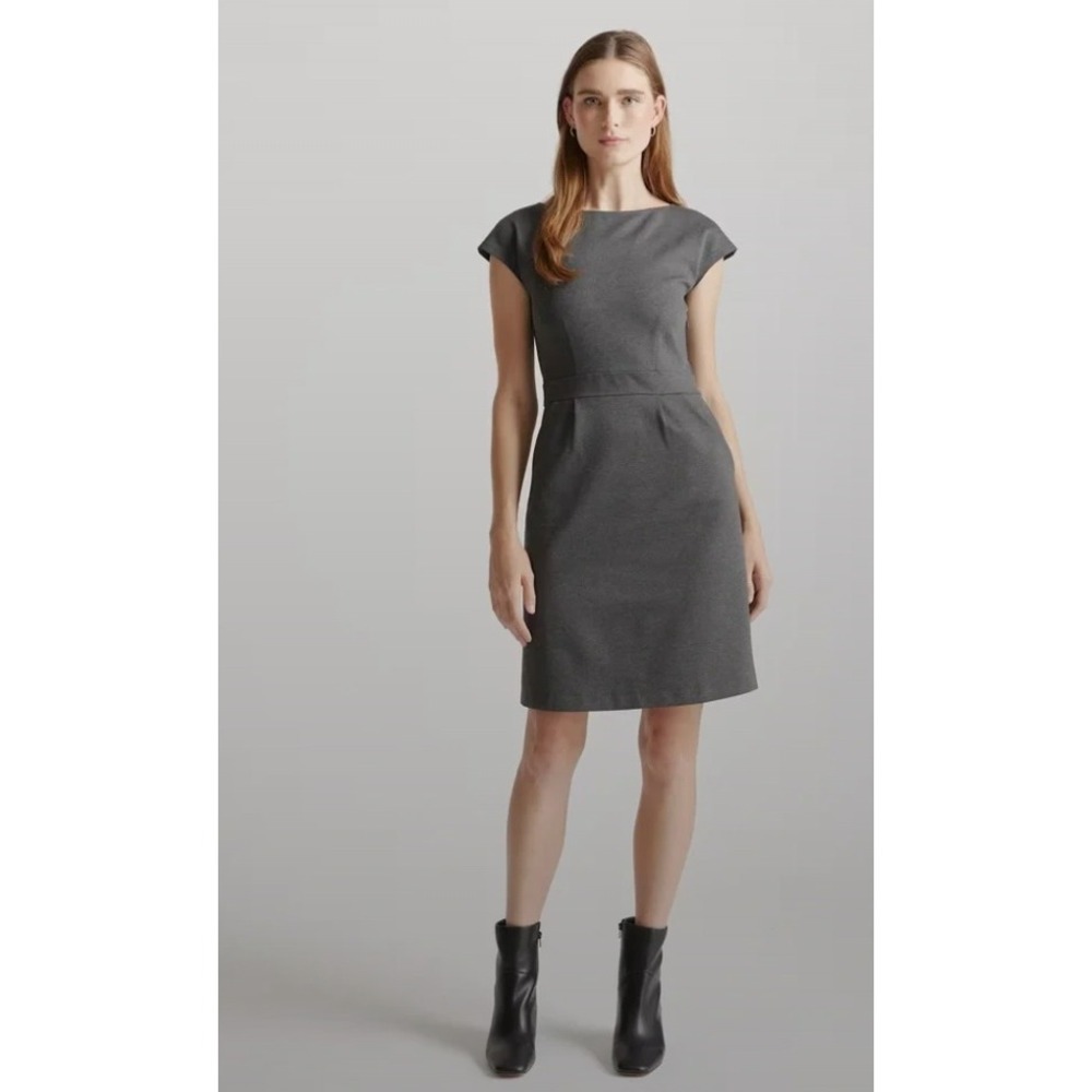 Quince Sheath Dress Womens Small Charcoal Ultra-Stretch Ponte Cap Sleeve NEW
